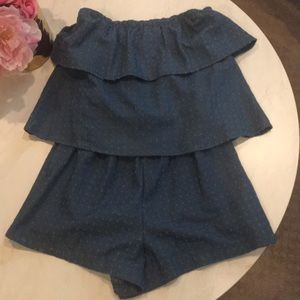 Strapless denim romper